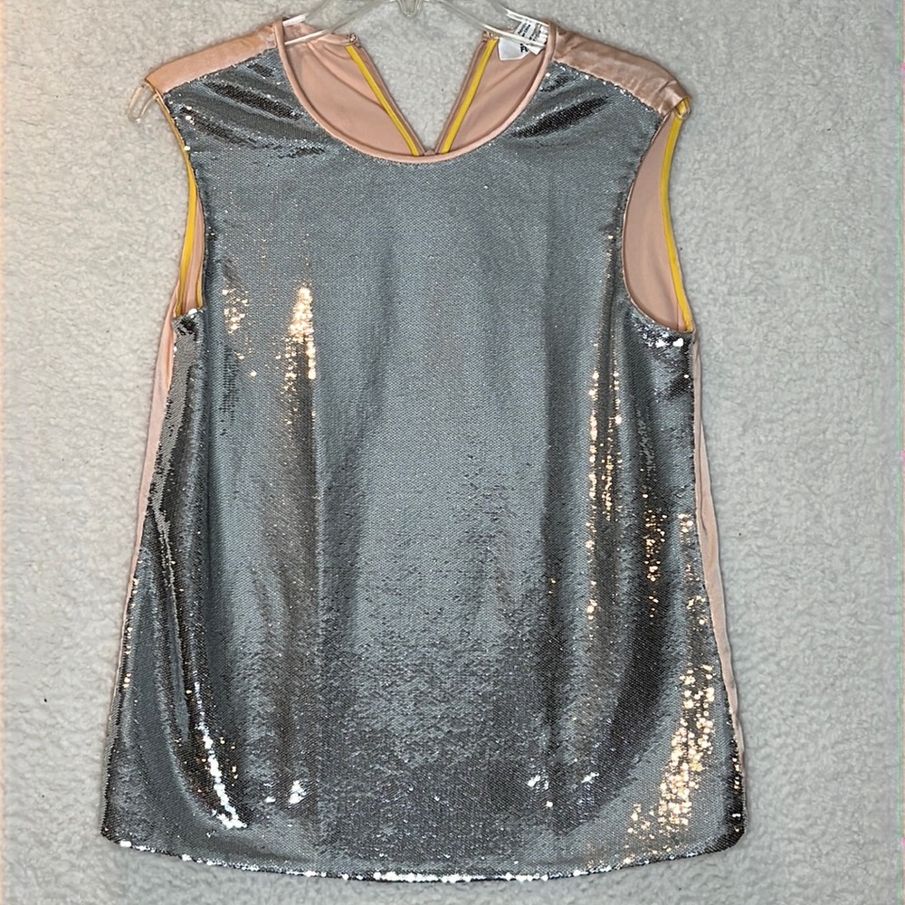 NWOT  Diane von Furstenberg Womens Sparkle Silver Top Blouse Shirt S SMALL